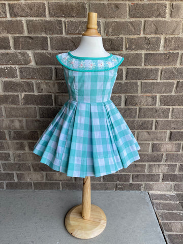 Aqua Daisy Gingham Dress